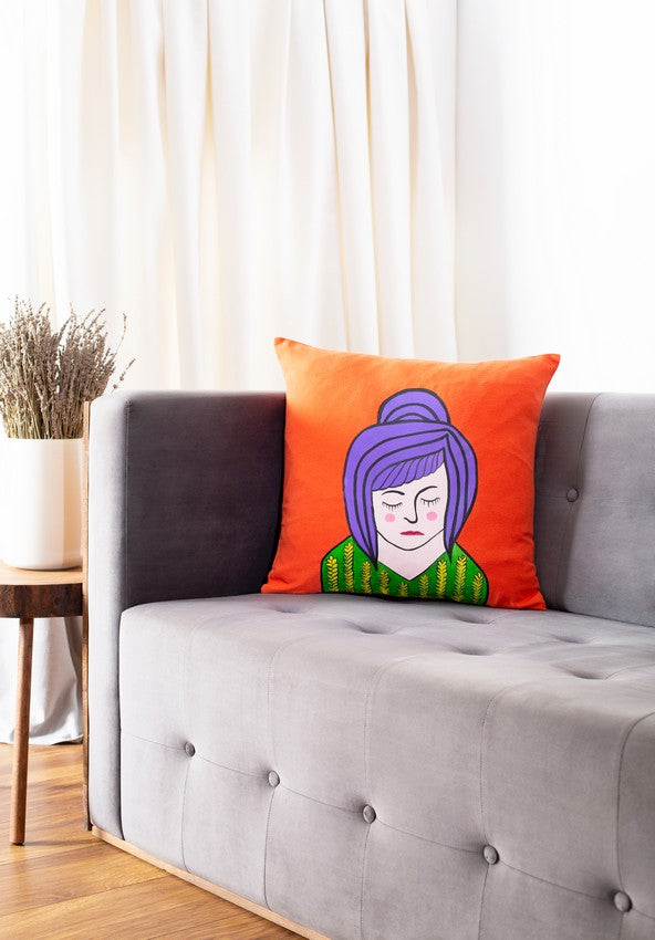 Hand Painted Human Figure Pillow Case