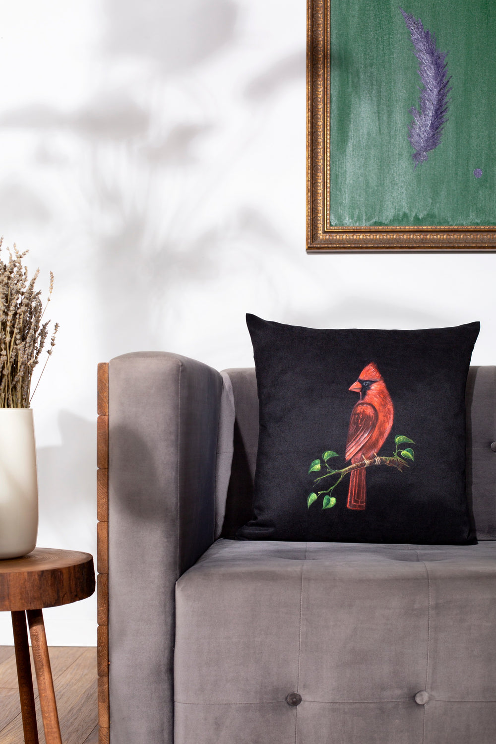 Hand Painting Bird Figure Pillow Cover Cardinal