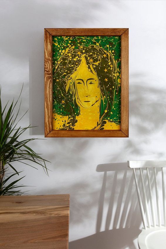 Real Ebru Art Woman Figured Painting